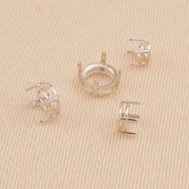 Sterling Silver Round Basket Setting - 4 Prong Claw Round Cabochon Setting - 925 Silver Stone Setting Blank - Jewellery Making Supplies bild 5