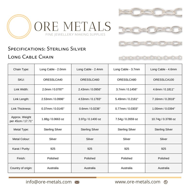 Sterling Silver Long Cable Chain Roll - Loose Chain for Necklaces ...