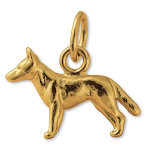 Solid 9ct Yellow Gold Farm Dingo Charm - Animal Charms - 9k / 375 Gold Charms for Necklaces, Bracelets and Earrings