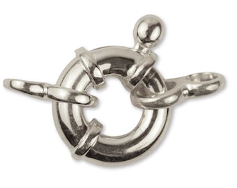 9K Solid White Gold Designer Bolt Ring Clasp - Italy Sailor Spring Loaded Trigger Clasp For Chain, 375 White Gold Bolt Ring W Figure 8 Loops