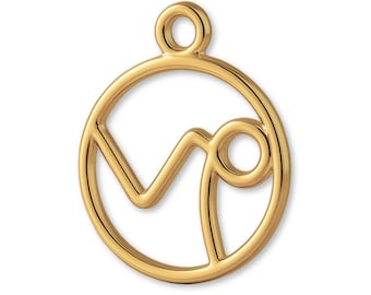 May include: A gold-toned circular pendant featuring an openwork design of the Capricorn zodiac symbol. The charm has a smooth, polished finish and includes a small circular loop at the top for attachment to a necklace or bracelet chain.