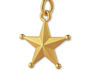 Solid 18ct Yellow Gold Classic Western Star Charm - Objects & Trinket Charms - 18k / 750 Gold Necklace, Bracelet and Earring Charm