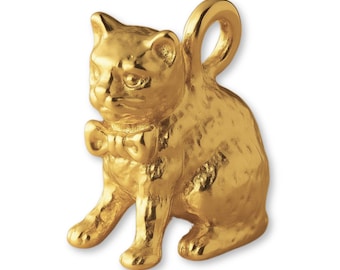Solid 18ct Yellow Gold House Cat Charm - Animal Charms - 18k / 750 Gold Charms for Necklaces, Bracelets and Earrings