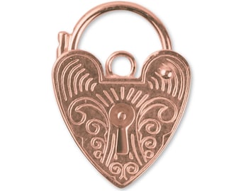 9k Solid Rose Gold Heart Padlock Clasp, Traditional Charm, Necklace Lock Clasp, Heart Pendant Clasp, Small Gold Heart, Tiny Heart Charm