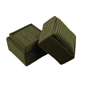Square Double Ring Box - Olive Green | Fine Jewellery Boxes | Luxury Velvet Corduroy Wedding / Engagement Ring Box | Jewellery Display Box