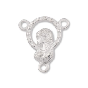 Sterling Silver Rosary Connecter - Virgin Mary & Baby Jesus Rosary Centrepiece - Rosary Parts For Religious Jewellery - Rosary Pendant Charm