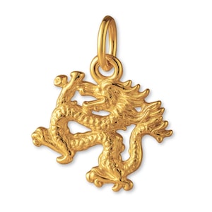 Solid 24ct Pure Gold Oriental Dragon Charm - Animal Charms - 9999 24k Fine Gold Charms for Necklaces, Bracelets and Earrings