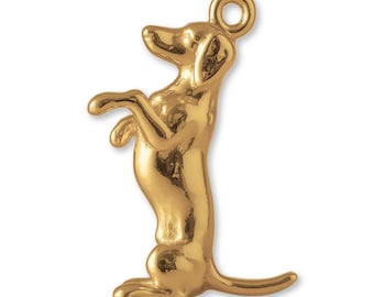 14ct Gold Plated Playful Dachshund Dog Charm - Animal Charms - 14k Gold Charms for Necklaces, Bracelets and Earrings