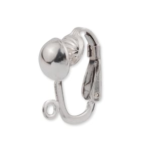 May include: Silver tone clip-on earring finding with a round ball at the top and a loop on the side.
