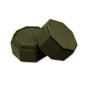 Octagon Ring Box - Olive Green | Fine Jewellery Boxes | Luxury Velvet Corduroy Jewellery Packaging | Wedding / Engagement Ring Box