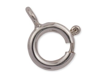 9K Solid White Gold Bolt Ring Clasp W/ Open Ring - Spring Loaded Trigger Claw Locking Clasp For Bracelet, Necklace, 375 White Gold Bolt Ring