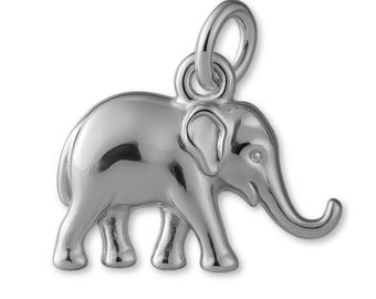 Solid 18ct White Gold Asian Elephant Charm - Animal Charms - 18k / 750 White Gold Charms for Necklaces, Bracelets and Earrings