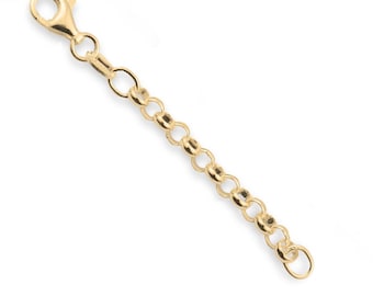 May include: A gold-toned metal jewelry extender chain featuring a series of round, interlocking links. One end of the chain is finished with a secure lobster claw clasp, while the other end terminates in a single open circular jump ring.