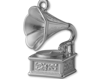 Solid 950 Platinum Gramophone Record Player Charm - Vintage & Retro Charms - 950 Platinum Necklace, Bracelet and Earring Charm