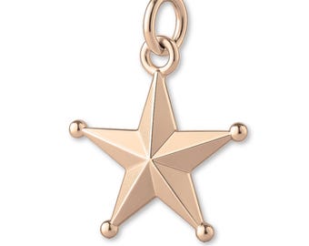 Solid 18ct Rose Gold Classic Western Star Charm - Objects & Trinket Charms - 18k / 750 Rose Gold Necklace, Bracelet and Earring Charm
