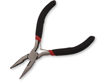 May include: Black and red handled pliers with silver metal jaws. The pliers are open and ready to use.