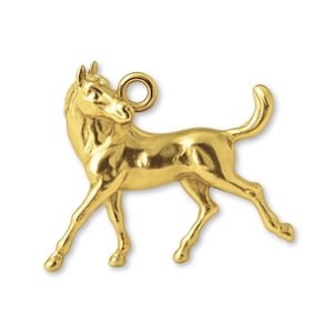Solid 9ct Yellow Gold Galloping Horse Charm - Animal Charms - 9k / 375 Gold Charms for Necklaces, Bracelets and Earrings