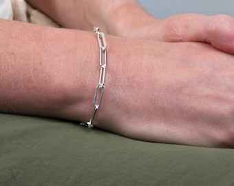 Sterling Silver Paperclip Chain Bracelet - Solid 925 Silver, High Polish, Genuine Silver Chain Bracelet / Anklet For Women & Men 19cm / 7.5"