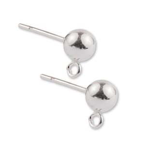 925 Sterling Silver Ball Stud Earrings With Loop - DIY Silver Earrings, Tiny Stud Conch Earring, Cartilage Stud, Helix Stud, Tragus Stud