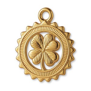 Solid 18ct Yellow Gold Four Leaf Clover Medallion Charm - Good Luck Charms - 18k Gold Necklace & Bracelet Charms - 750 Gold Earring Charm