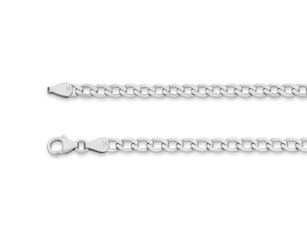 May include: A silver-toned curb chain necklace featuring interlocking flat, oval-shaped links. The chain includes a secure lobster claw clasp mechanism at one end and a polished finish that reflects light across the metallic surface.
