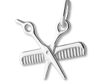 Solid 999 Pure Silver Scissors & Comb Charm - Trades and Tool Charms - Silver Necklace and Bracelet Charms - 999 Fine Silver Earring Charm