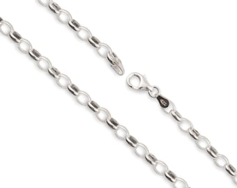 Sterling Silver Oval Belcher Chain Necklace - Custom Length - Solid 925 Silver - Genuine 925 Sterling Silver Chain Necklace For Men & Women