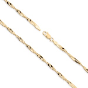 9k Solid Gold Singapore Twist Chain Necklace - Custom Length - Solid 375 Yellow Gold - Genuine 9ct Gold Chain Necklace For Men & Women