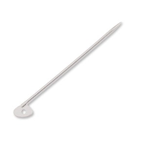 May include: A silver safety pin with a rounded head and a sharp point.