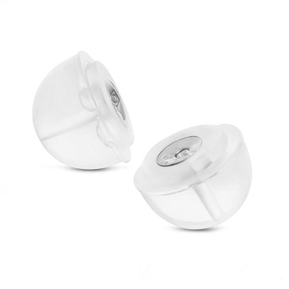 18k Solid White Gold Earring Backs With Silicone Domes, Gold