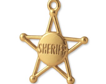 14ct Gold Plated Sheriff Star Charm - Objects & Trinket Charms - 14k Necklace and Bracelet Charms - 14k Gold Earring Charm