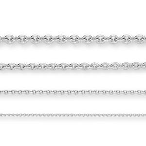 May include: Four horizontal silver-toned metal chains arranged in parallel rows, each featuring a series of interconnected oval links. The chains vary in thickness, with the top chain being the widest and the bottom chain being the thinnest.