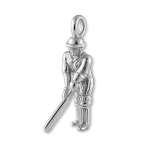 Solid 999 Pure Silver Cricket Batsman Charm - Sports Charms - 999 Fine Silver Necklace, Bracelet and Earring Charm