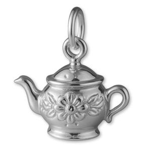 Solid 18ct White Gold Ornate Teapot Charm - Objects & Trinket Charms - 18k / 750 White Gold Necklace, Bracelet and Earring Charm