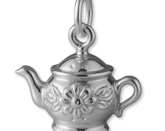 Solid 18ct White Gold Ornate Teapot Charm - Objects & Trinket Charms - 18k / 750 White Gold Necklace, Bracelet and Earring Charm