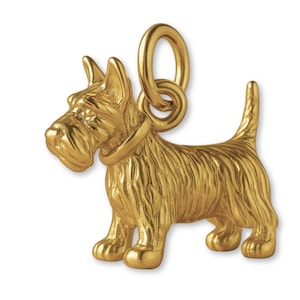 Solid 9ct Yellow Gold Scottish Terrier Dog Charm - Animal Charms - 9k / 375 Gold Charms for Necklaces, Bracelets and Earrings