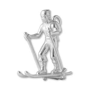 Solid 999 Pure Silver Cross Country Skier Charm - Sports Charms - 999 Fine Silver Necklace, Bracelet and Earring Charm
