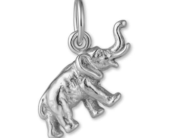 Solid 18ct White Gold Indian Elephant Charm - Animal Charms - 18k / 750 White Gold Charms for Necklaces, Bracelets and Earrings