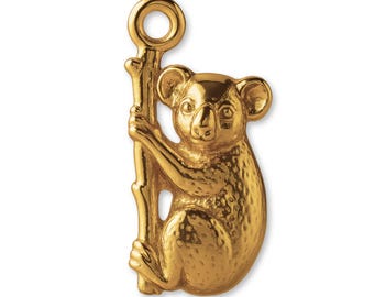 Solid 9ct Yellow Gold Koala Hugging Tree Charm - Animal Charms - 9k / 375 Gold Charms for Necklaces, Bracelets and Earrings
