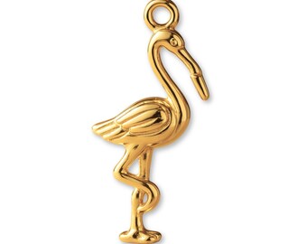 Solid 24ct Pure Gold American Flamingo Charm - Animal Charms - 9999 24k Fine Gold Charms for Necklaces, Bracelets and Earrings