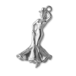 Solid 9ct White Gold Flamenco Dancer Charm - Music & Arts Charms - 9k / 375 White Gold Necklace, Bracelet and Earring Charm