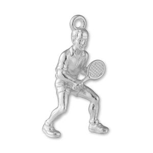 Solid 925 Sterling Silver Tennis Player Charm - Sports Charms - 925 Silver Necklace, Bracelet and Earring Charm