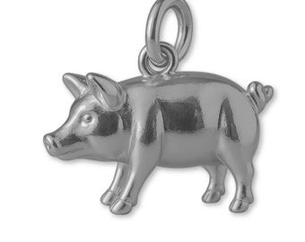 Solid 950 Platinum Pot-Bellied Pig Charm - Animal Charms - 950 Platinum Charms for Necklaces, Bracelets and Earrings