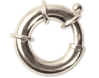 Sterling Silver Large Bolt Ring Clasp - Spring Loaded Trigger Claw Circle Clasp For Bracelet / Necklace - 925 Silver Spring Ring Clasp