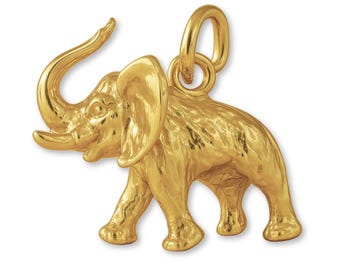 Solid 18ct Yellow Gold African Bush Elephant Charm - Animal Charms - 18k / 750 Gold Charms for Necklaces, Bracelets and Earrings