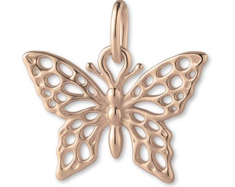 Solid 18ct Rose Gold Lacewing Butterfly Charm - Animal Charms - 18k / 750 Pink Gold Charms for Necklaces, Bracelets and Earrings