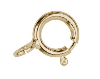 9K Solid Yellow Gold Bolt Ring Clasp With Open Ring - Spring Loaded Trigger Claw Locking Clasp For Bracelet / Necklace - 375 Gold Bolt Ring