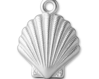 Solid 925 Sterling Silver Scallop Beach Shell Charm - Nautical & Sea Charms - 925 Silver Necklace, Bracelet and Earring Charm