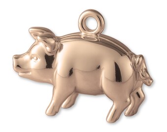 Solid 18ct Rose Gold Heritage Pig Charm - Animal Charms - 18k / 750 Pink Gold Charms for Necklaces, Bracelets and Earrings