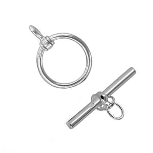 Sterling Silver Toggle Clasp - 925 Silver Round Bar & Toggle Clasp, Solid Silver Hoop and Bar Necklace Clasp - Jewellery Clasp